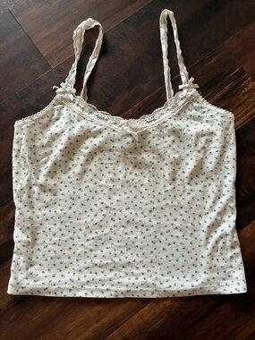 White Floral Lace-Trim Cami Tank Top